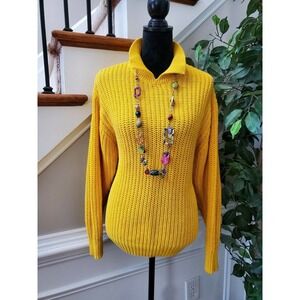 VTG Laura Peterson Yellow Acrylic & Ramie Long Sleeve Collared Knit Sweater L